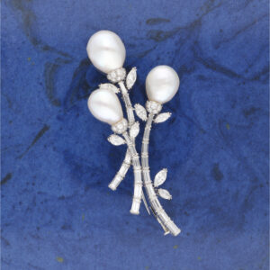 SPILLA IN PLATINO CON PERLE E DIAMANTI
